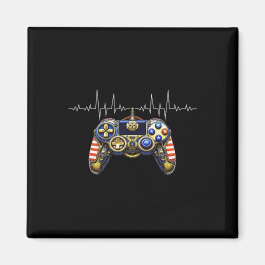Gamer Heartbeat Design – Gaming Controller Ecg Lin マグネット (正面)