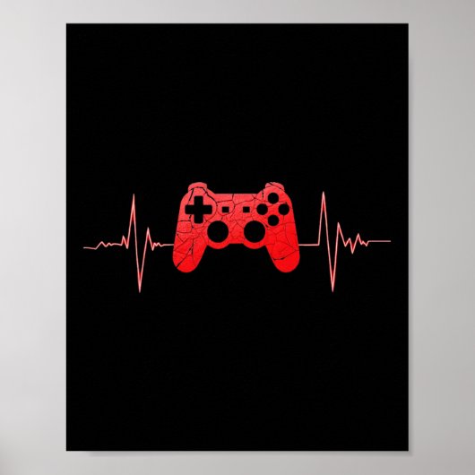 Gamer Heartbeat Pulse Video Game Controller Gaming ポスター (正面)