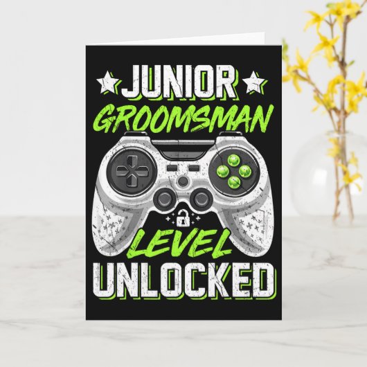 Gamer Junior Groomsman Level Unlocked Video Gaming カード (黄色い花)