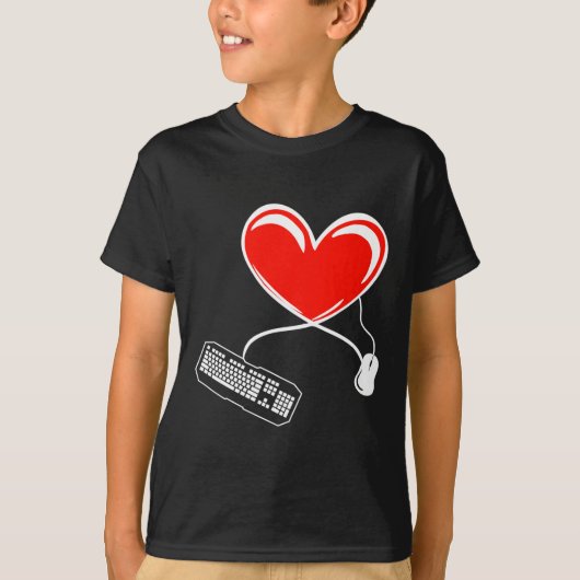 Gamer Keyboard And Mouse Video Game Heart Gaming L Tシャツ (正面)