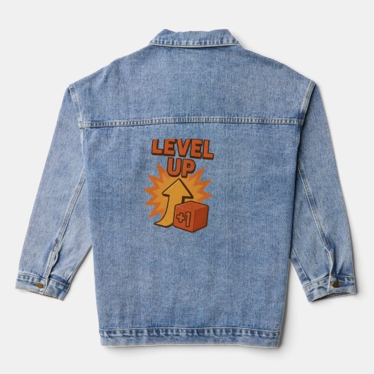 Gamer Level  Up Men T-shirt women Jean Jacket デニムジャケット (裏面)