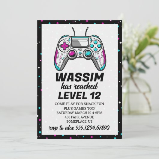 Gamer Level up Video Game Birthday Invite 招待状 (スタンド正面)