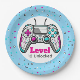 Gamer Level up Video Game Controller Birthday ペーパープレート