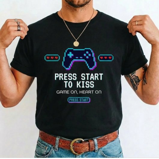  Gamer Love Press Start to Kiss for gamer  Tシャツ