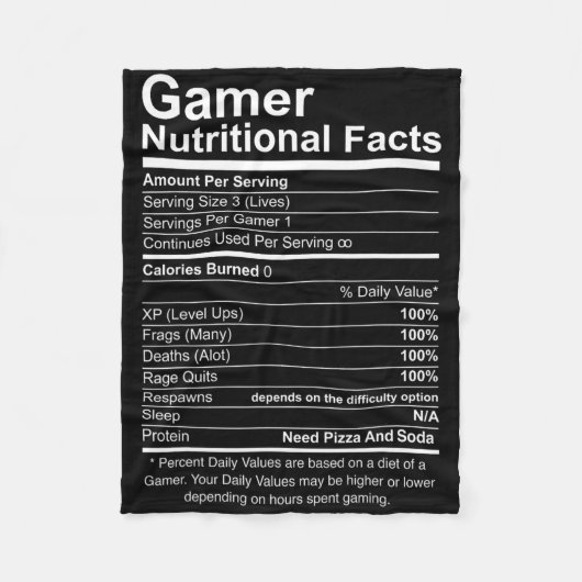 Gamer Nutritional Facts Cool Gamer Video Game Funn フリースブランケット (正面)