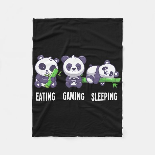 Gamer Panda Eating Gaming Sleeping For Multiplayer フリースブランケット (正面)
