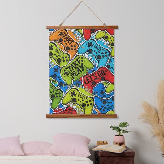 Gamer Pattern 吊り下げ型タペストリー (寝室)