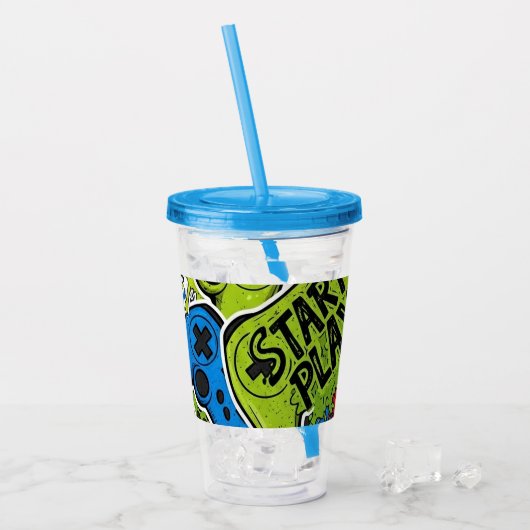 Gamer Pattern Acrylic Tumbler アクリルタンブラー (アイス正面)