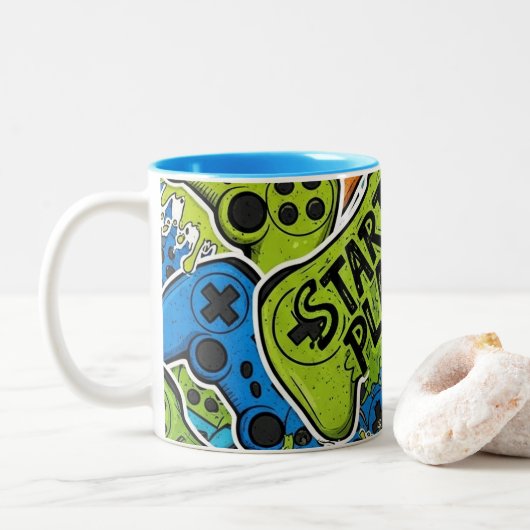 Gamer Pattern Coffee Mug ツートーンマグカップ (ドーナツ)