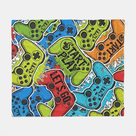 Gamer Pattern Fleece Blanket フリースブランケット (正面(横))