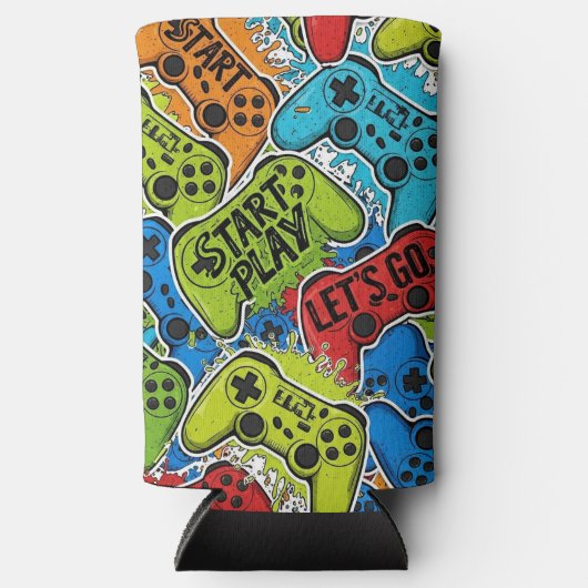 Gamer Pattern Foam Can/Bottle Cooler スリム缶クーラー (正面)