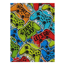 Gamer Pattern Glossy Poster ポスター