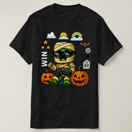 Gamer Pixel Pumpkin Mummy Men Kids Boy Halloween  Tシャツ (デザイン正面)
