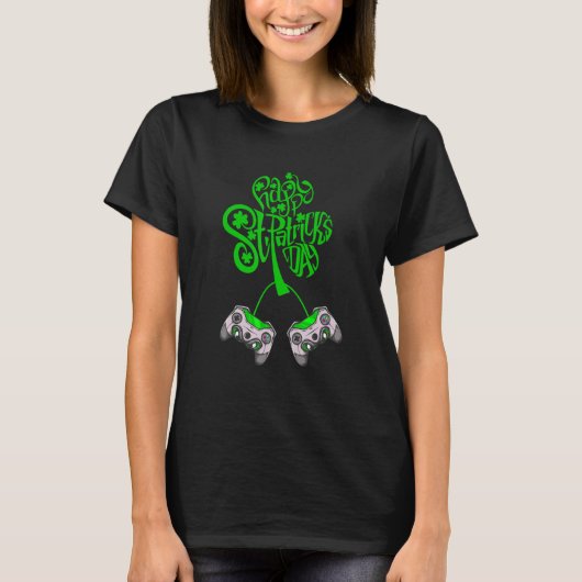Gamer St Patricks Day Video Game Controller Shamro Tシャツ (正面)