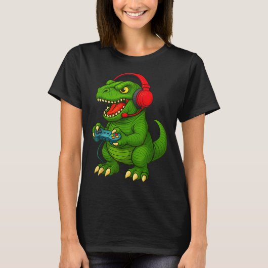 Gamer T Rex Dinosaur Video Games Boys Teen Funny G Tシャツ (正面)
