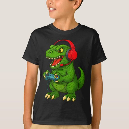 Gamer T Rex Dinosaur Video Games Boys Teen Funny G Tシャツ (正面)