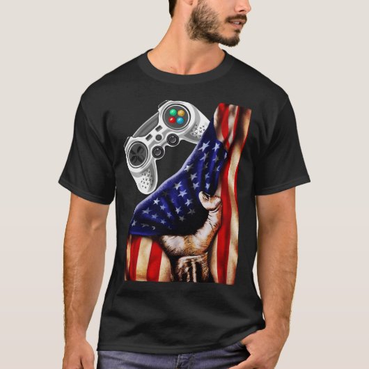 Gamer USA Flag Video Game Player Boys Teens Men Tシャツ (正面)