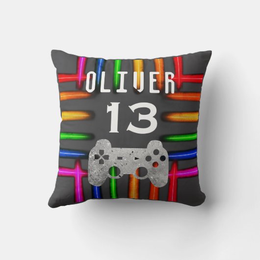 Gamer Video Game Controller Neon Birthday  クッション (裏面)