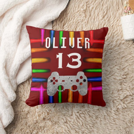 Gamer Video Game Controller Neon Birthday  クッション (ブランケット)