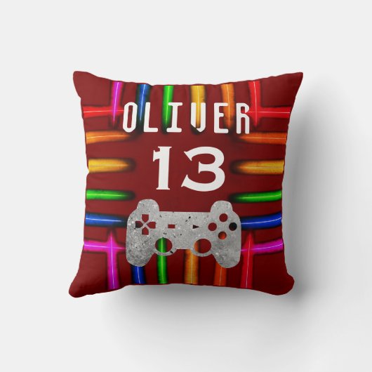 Gamer Video Game Controller Neon Birthday クッション (裏面)