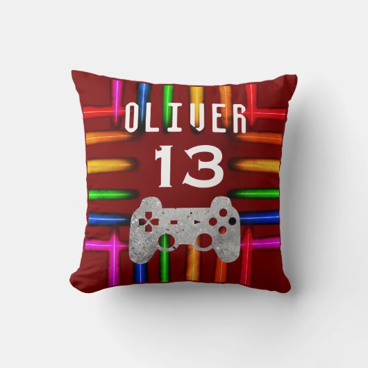 Gamer Video Game Controller Neon Birthday  クッション (正面)