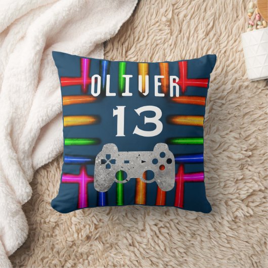 Gamer Video Game Controller Neon Birthday  クッション (ブランケット)