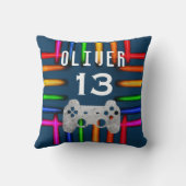 Gamer Video Game Controller Neon Birthday  クッション (裏面)