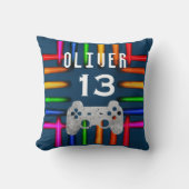 Gamer Video Game Controller Neon Birthday  クッション (正面)