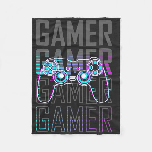 Gamer With Controller フリースブランケット (正面)