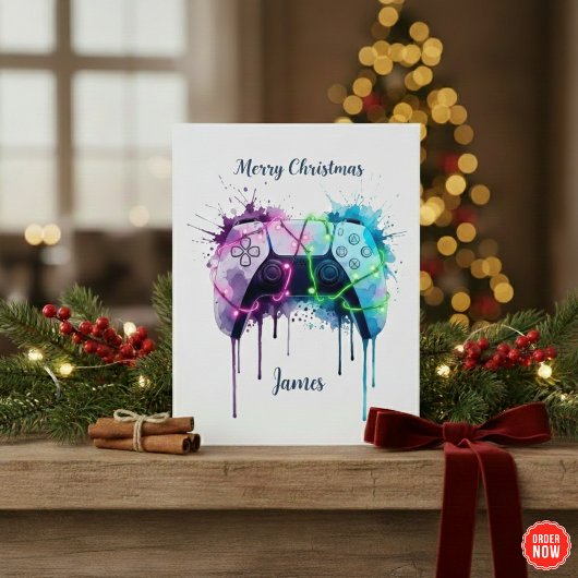 Gamer Xmas Card With Controller Custom Design シーズンカード