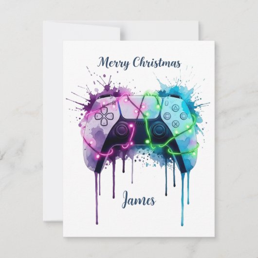 Gamer Xmas Card With Controller Custom Design シーズンカード (正面)