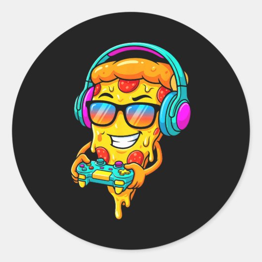 Gamer Zza Slice Video Gaming Boy Enthusiast Gamer  ラウンドシール (正面)