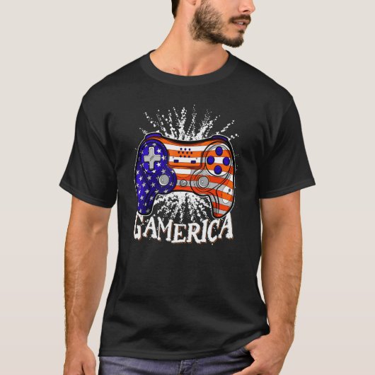 Gamericaビデオゲームコントローラー愛国的ゲーマー4th Tシャツ (正面)