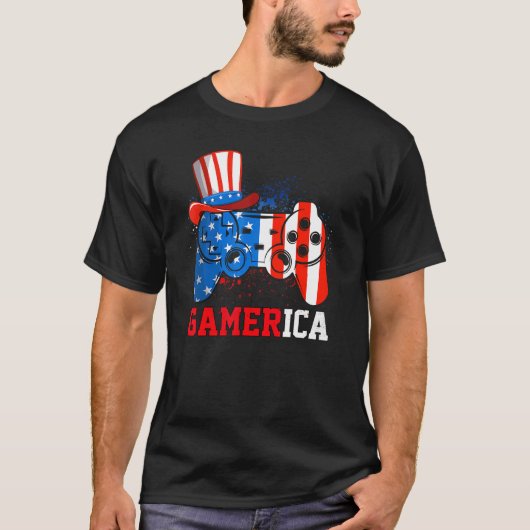 GamericaビデオゲームコントローラAmerican Flag 4th O Tシャツ (正面)