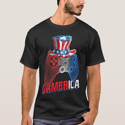 Gamerica 4th of July Video Game American Flag Uncl Tシャツ (正面)