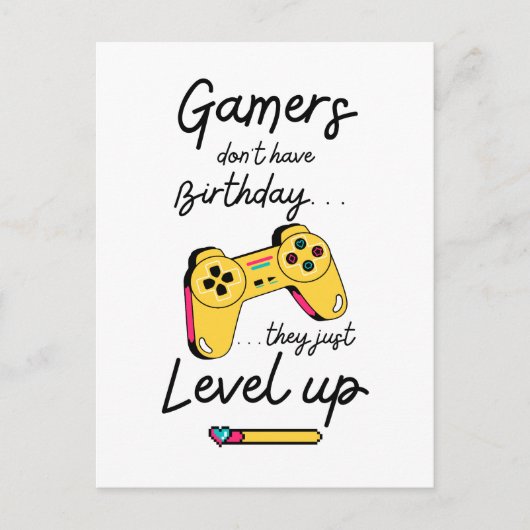 "Gamers Level Up Birthday Card Design" ポストカード (正面)
