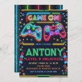 Games on glow 8th Birthday Party招待 招待状 (正面/裏面)