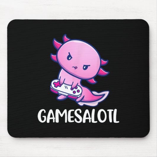 Gamesalotl Axolotl Cute Playing Video Game  マウスパッド (正面)