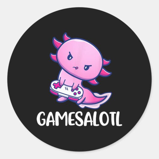 Gamesalotl Axolotl Cute Playing Video Game  ラウンドシール (正面)