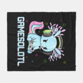 GamesolotlかわいいAxolotlビデオゲーマーかわいいアニメB フリースブランケット (正面(横))