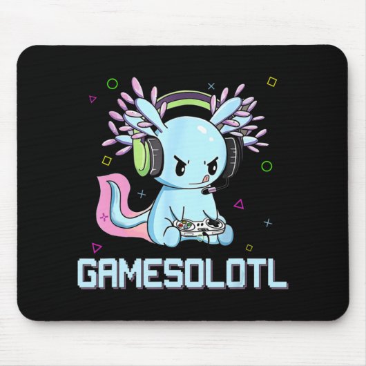 GamesolotlかわいいAxolotlビデオゲーマーかわいいアニメB マウスパッド (正面)