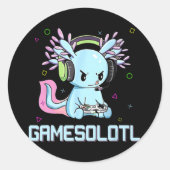 GamesolotlかわいいAxolotlビデオゲーマーかわいいアニメB ラウンドシール (正面)