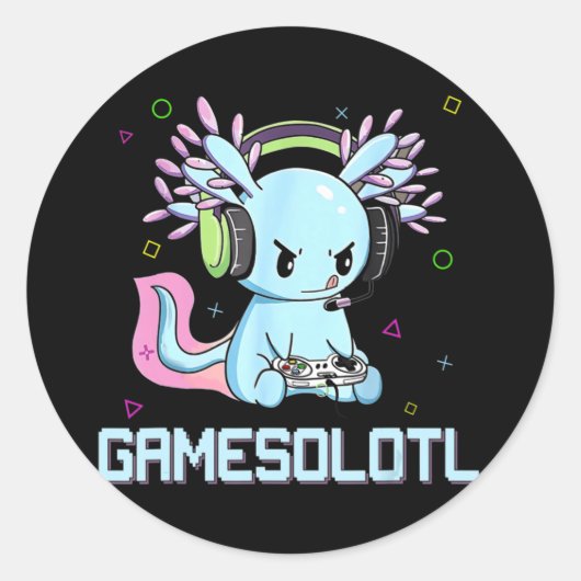 GamesolotlかわいいAxolotlビデオゲーマーかわいいアニメB ラウンドシール (正面)