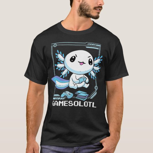 Gamesolotlゲーマーアクソロトル魚遊のビデオゲーム Tシャツ (正面)
