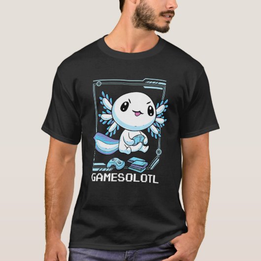 Gamesolotlゲーマーアクソロトル魚遊のビデオゲーム Tシャツ (正面)