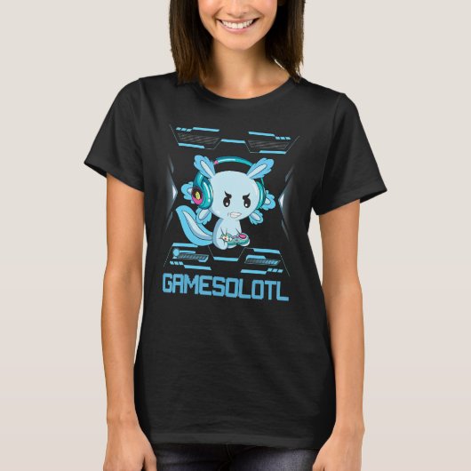 Gamesolotlゲーマーアクソロトル魚遊のビデオゲーム Tシャツ (正面)