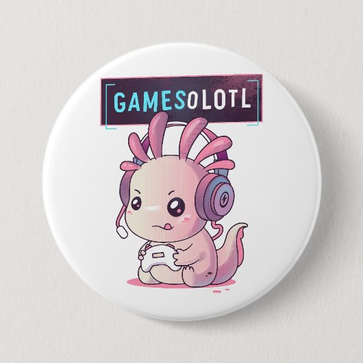 Gamesolotl - ウーパールーパーゲーマー 缶バッジ (正面)