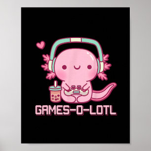Gamesolotl ウーパールーパー ビデオゲーム かわいい アニメ ゲーマー ポスター