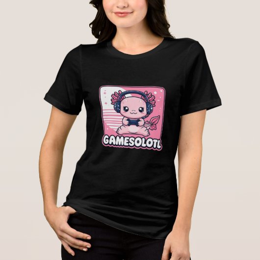 Gamesolotl – ヘッドセット付き可愛いAxolotlゲーマー トライブレンドＴシャツ (正面)