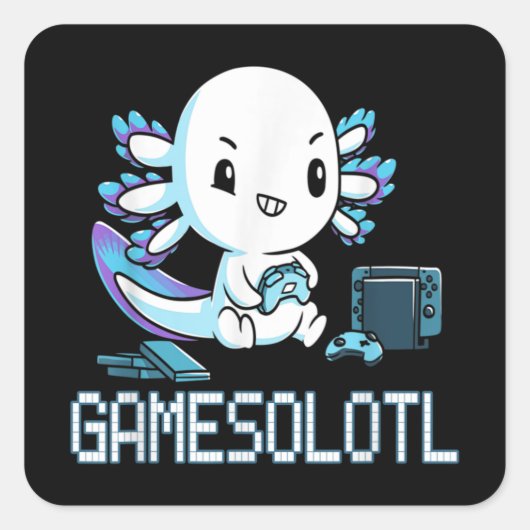 Gamesolotl Axolotlゲーマーフィッシュビデオゲーム スクエアシール (正面)